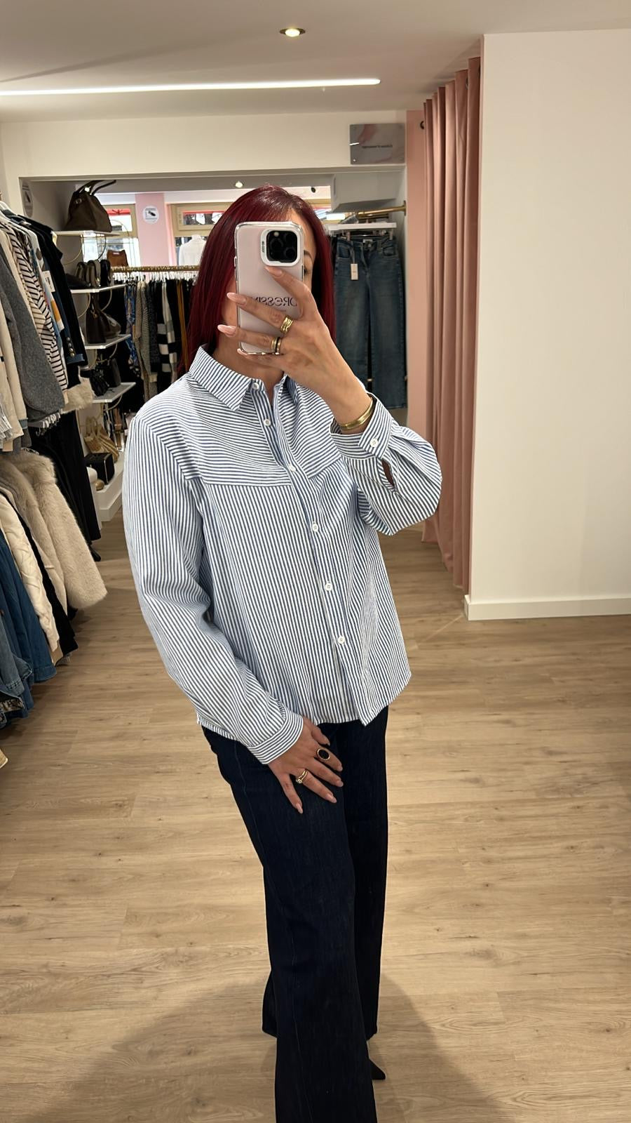 Chemisier bleu rayer blanc