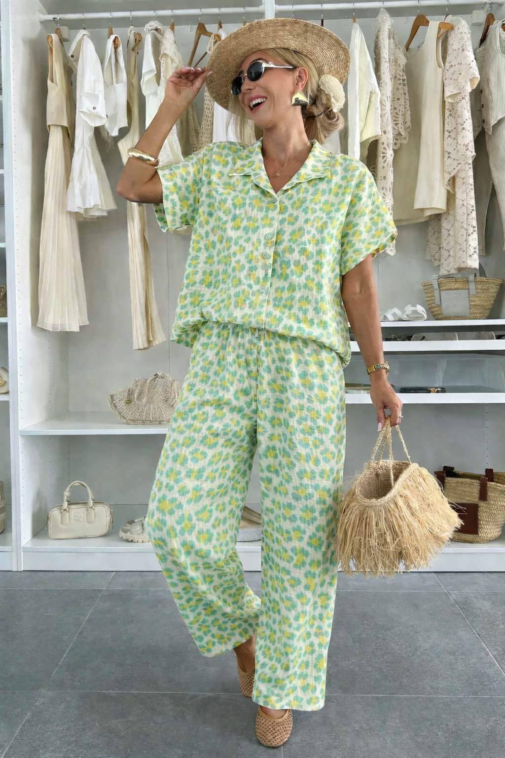 Ensemble Gaze DE Coton Chemise Pantalon Imprimé Léopard