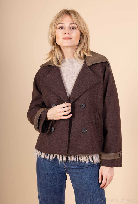 Veste col similicuir ￼