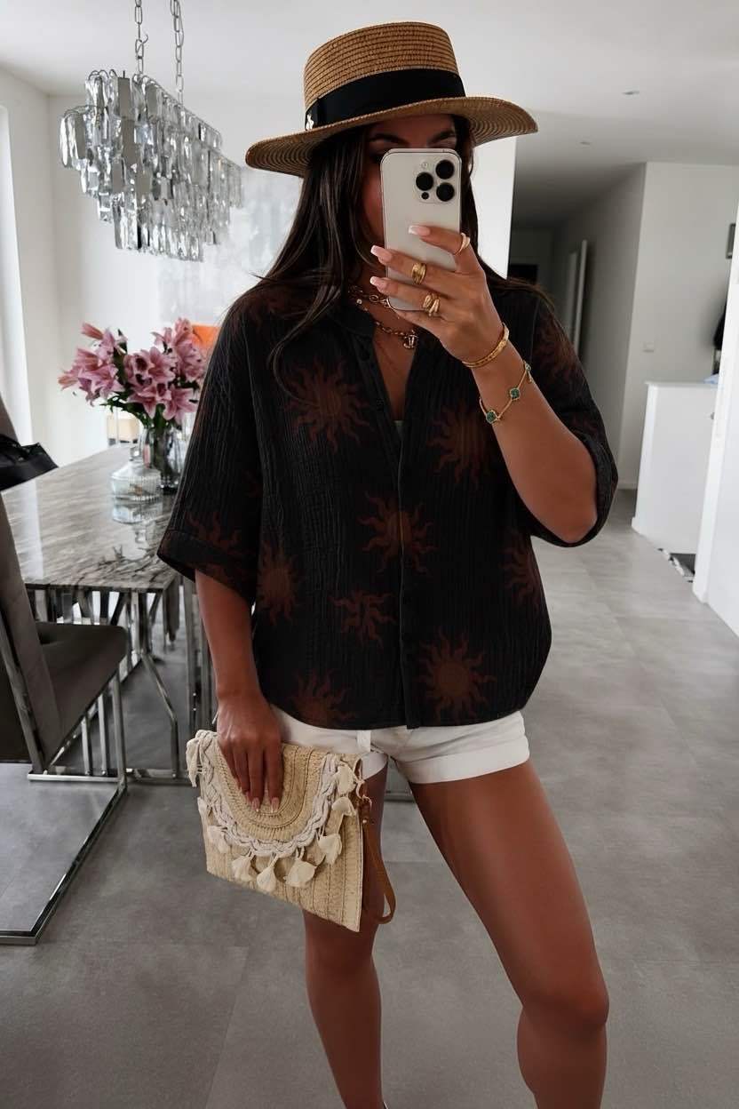 Chemise En Gaze De Coton Imprimé Soleil