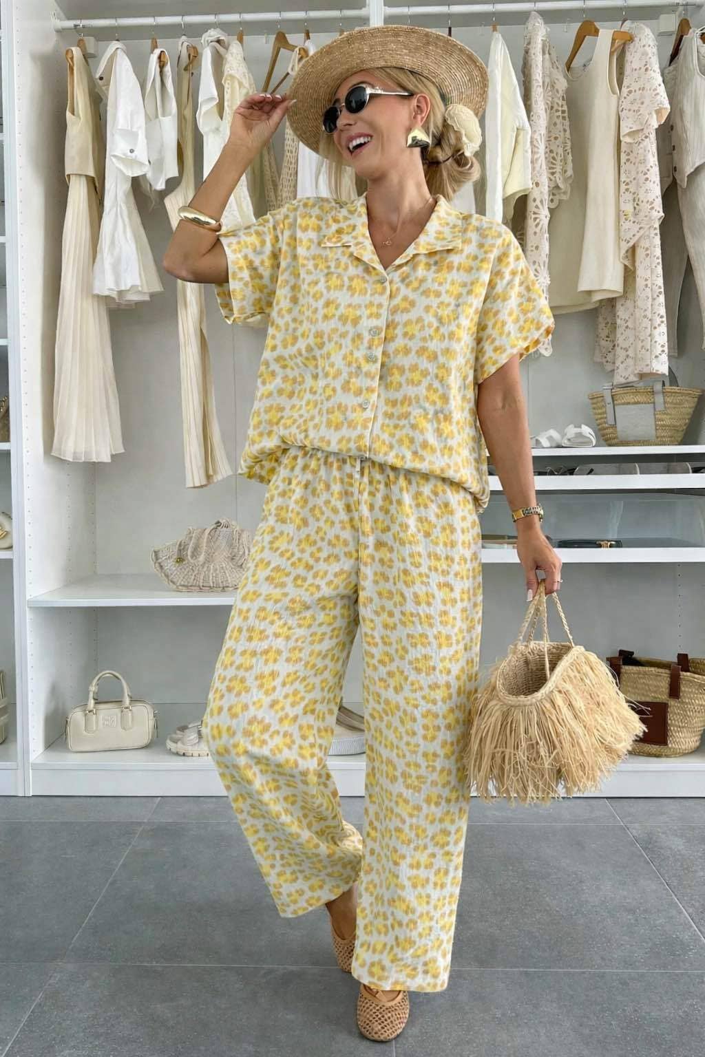 Ensemble Gaze DE Coton Chemise Pantalon Imprimé Léopard