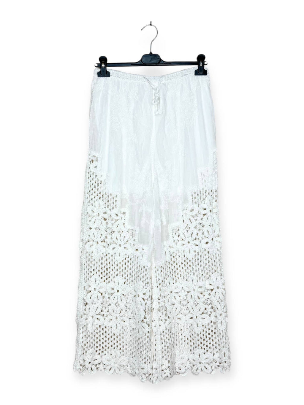 Pantalon à Motifs Ajourés et Broderies Florales