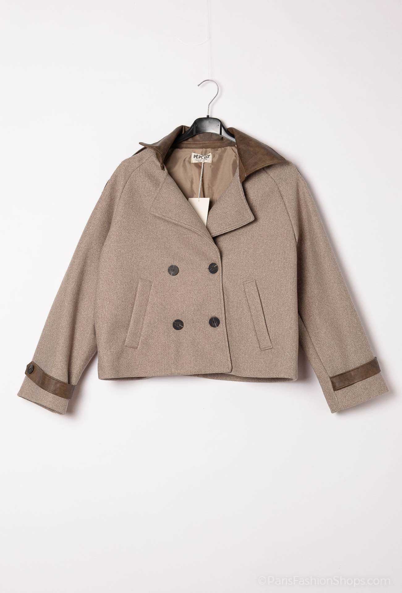 Veste col similicuir ￼