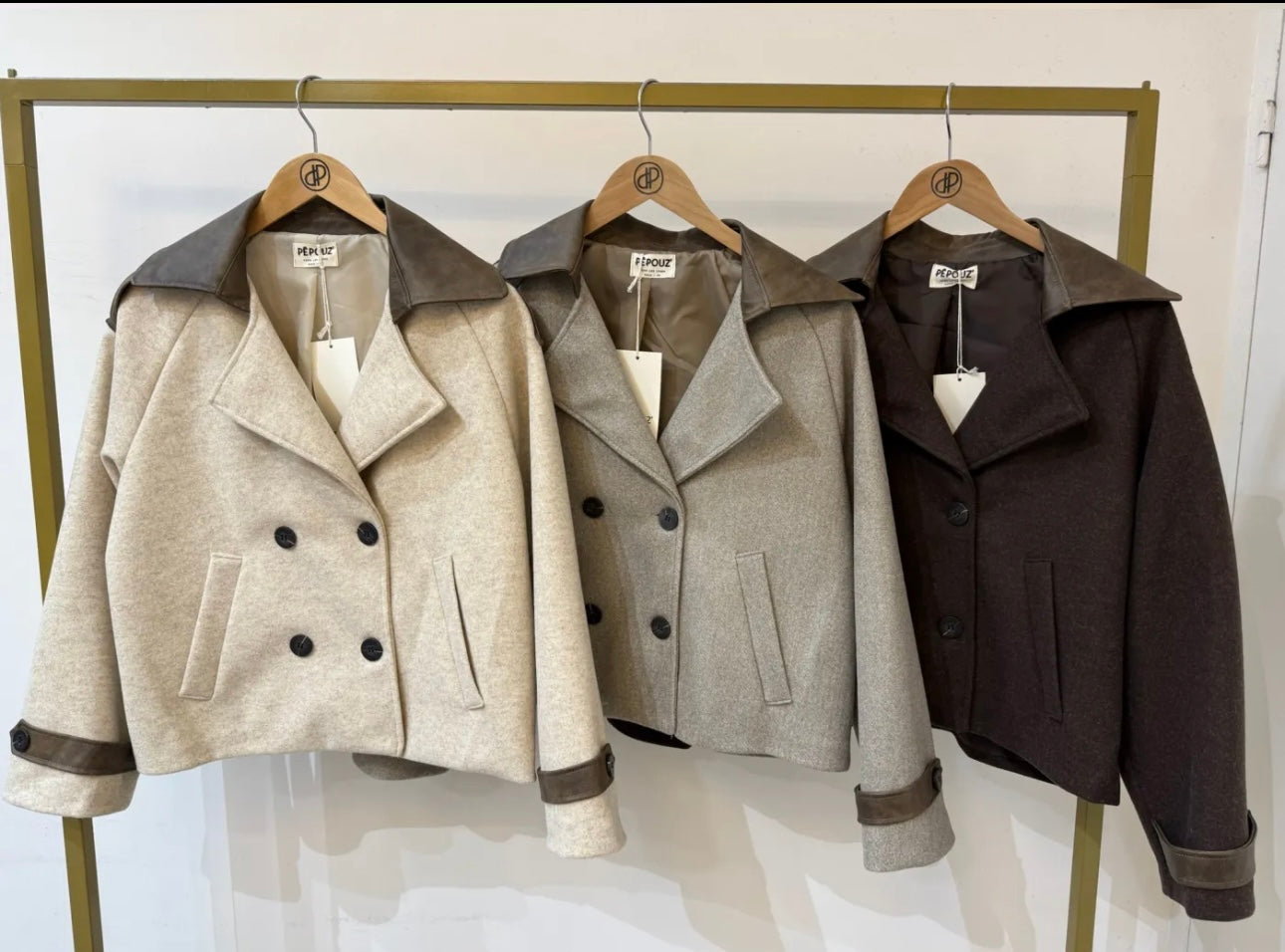 Veste col similicuir ￼