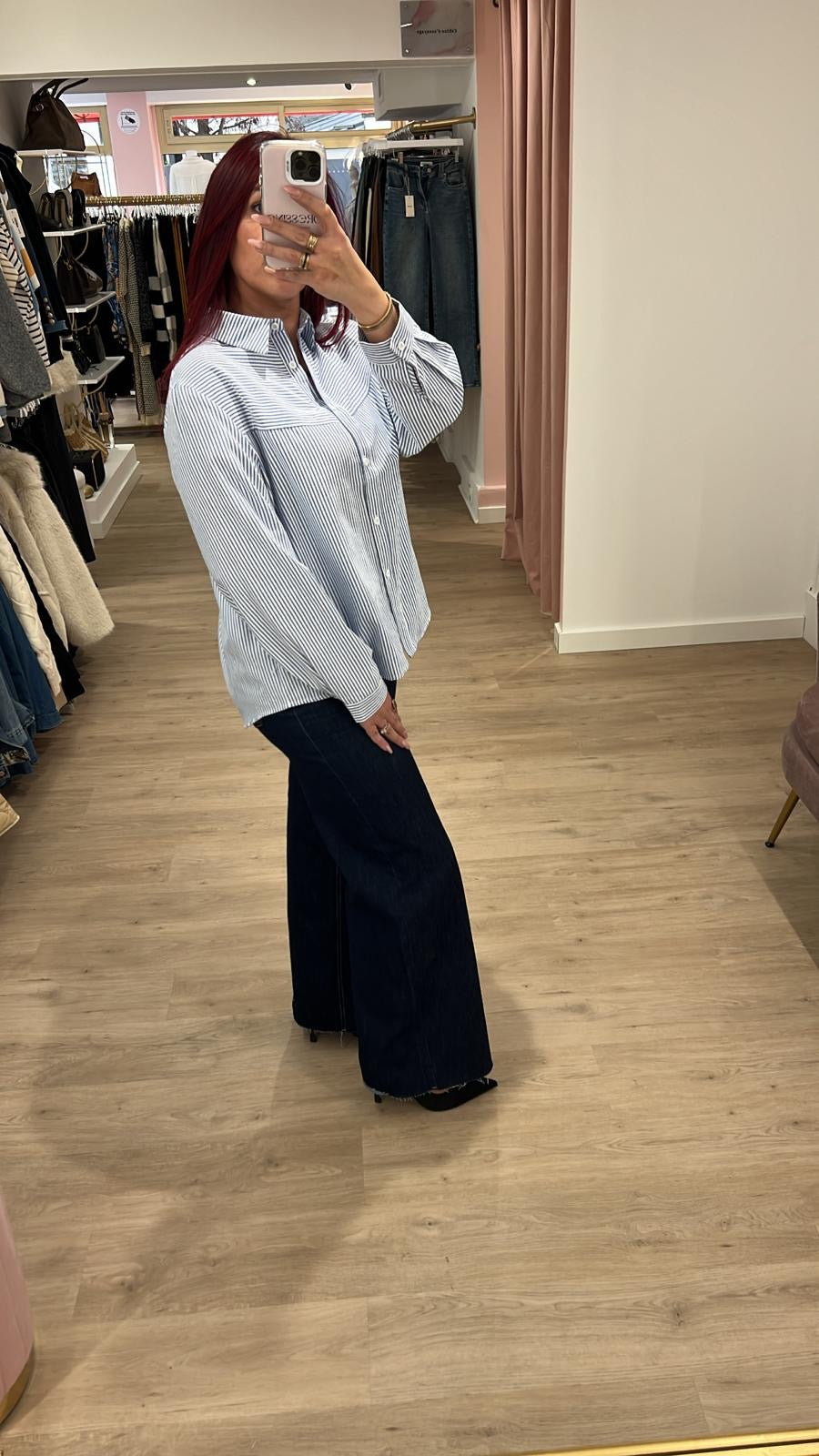 Chemisier bleu rayer blanc