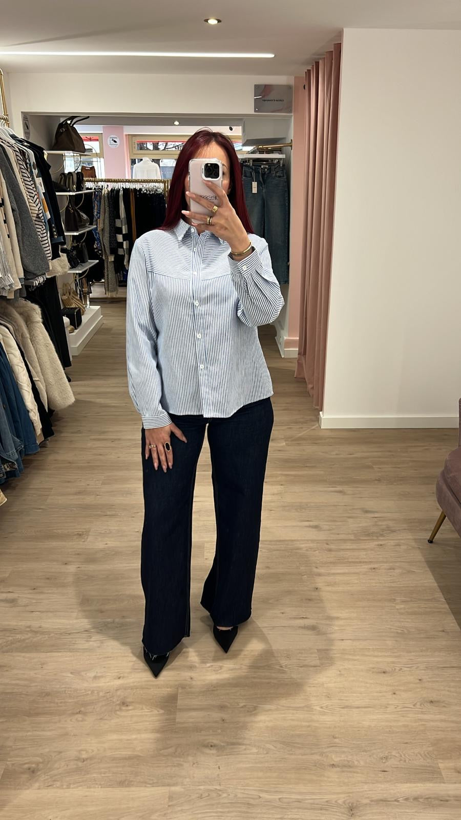 Chemisier bleu rayer blanc