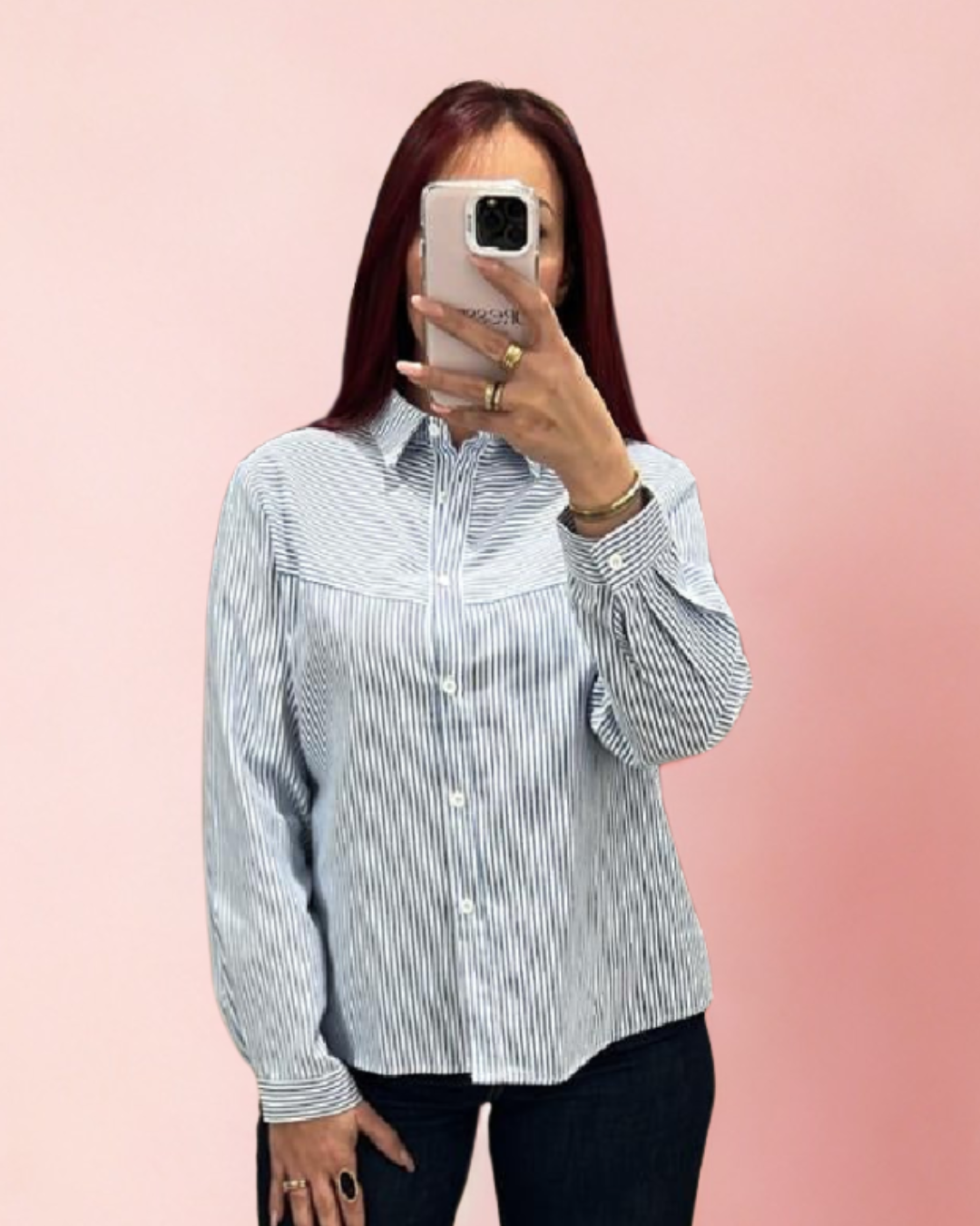 Chemisier bleu rayer blanc
