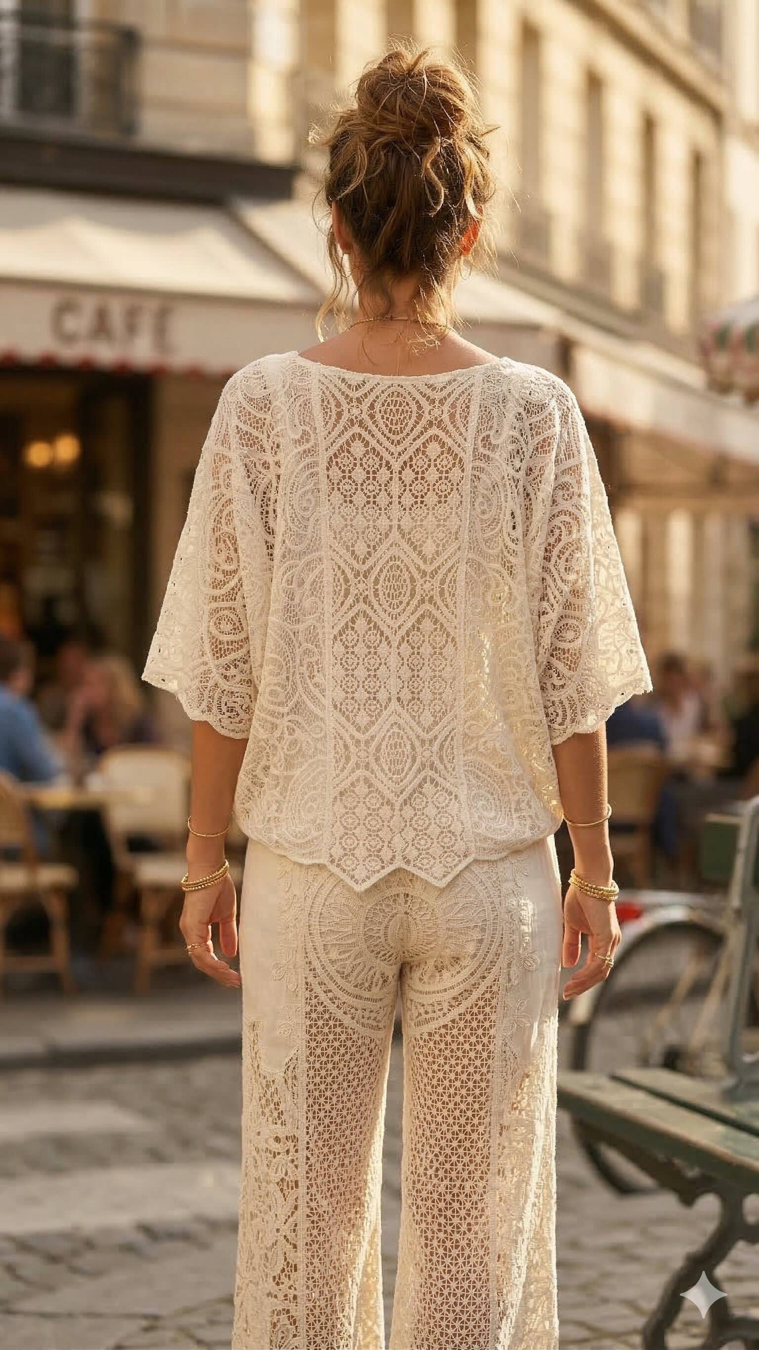 Top en dentelle à motifs géométriques ajourés