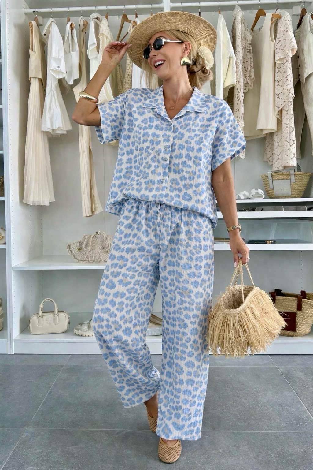 Ensemble Gaze DE Coton Chemise Pantalon Imprimé Léopard