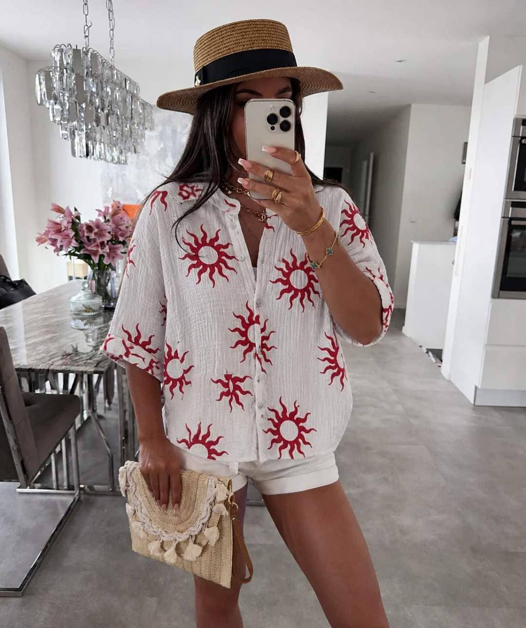 Chemise En Gaze De Coton Imprimé Soleil