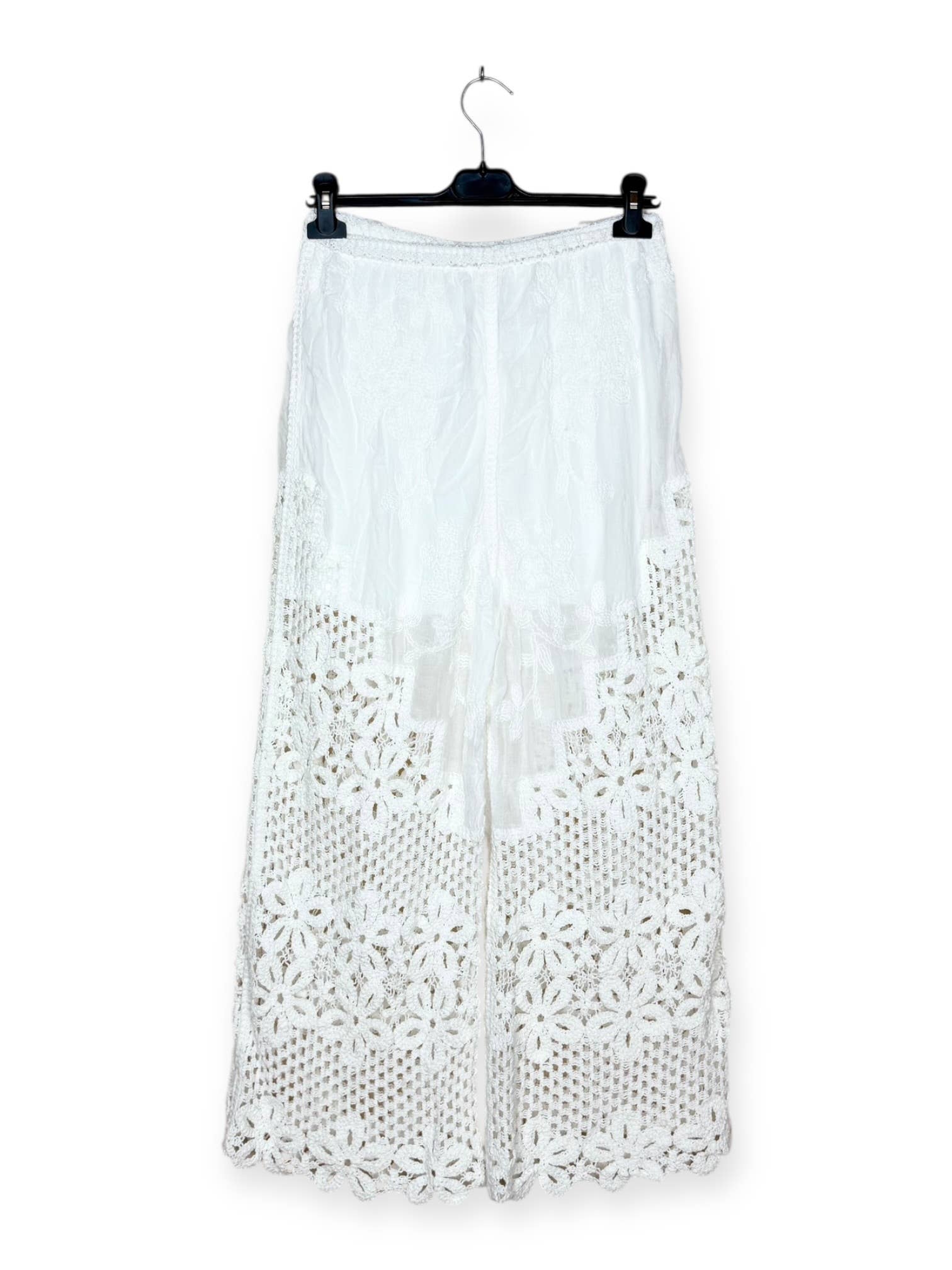 Pantalon à Motifs Ajourés et Broderies Florales