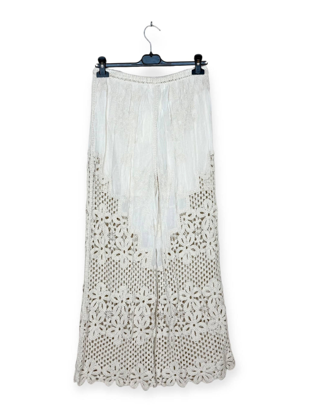 Pantalon à Motifs Ajourés et Broderies Florales