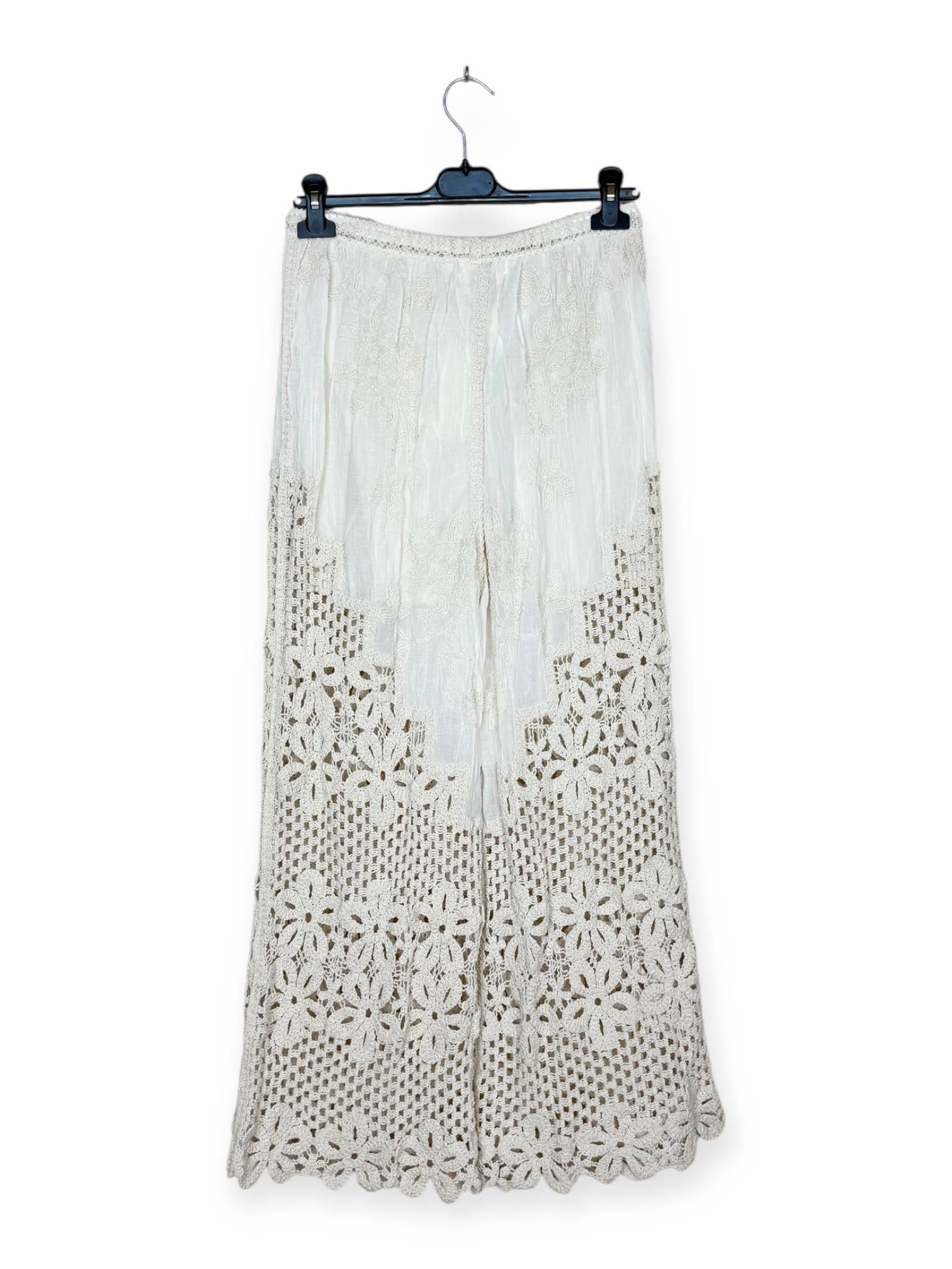 Pantalon à Motifs Ajourés et Broderies Florales
