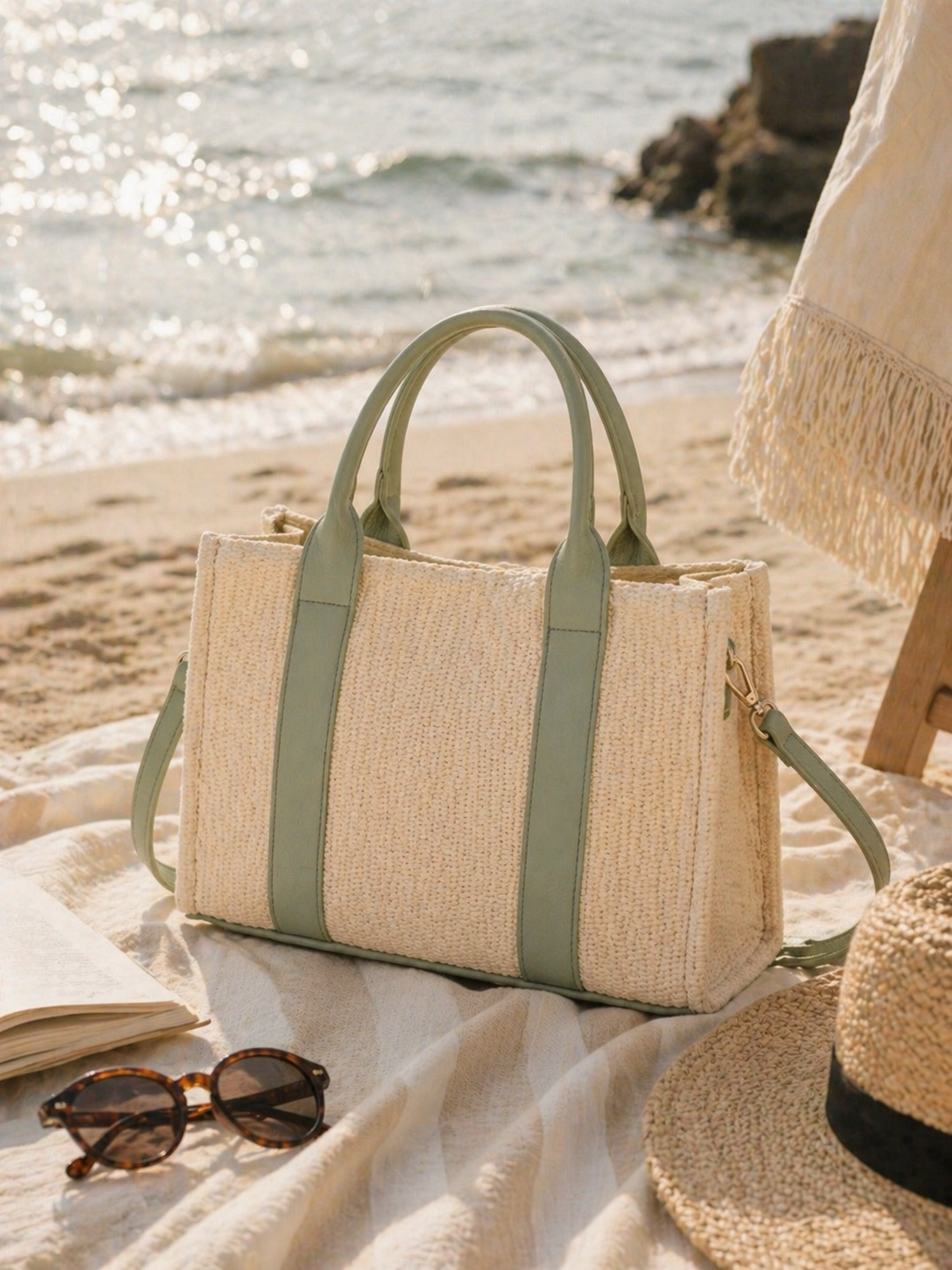 Sac cabas en paille style plage d'été