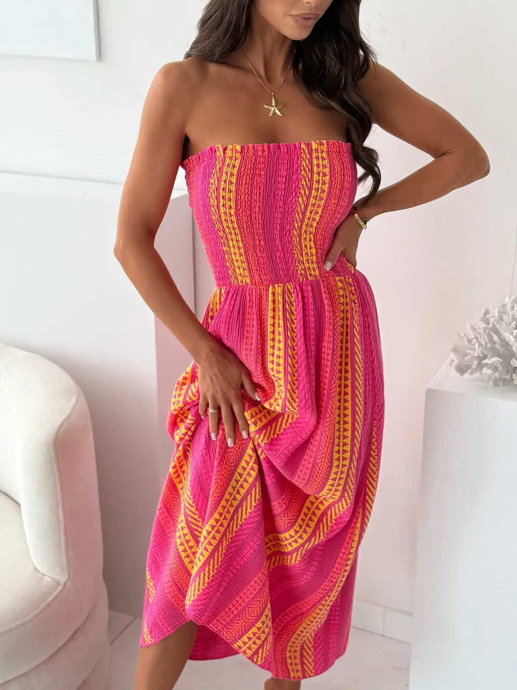 Robe bustier gaze de coton imprimé bohème