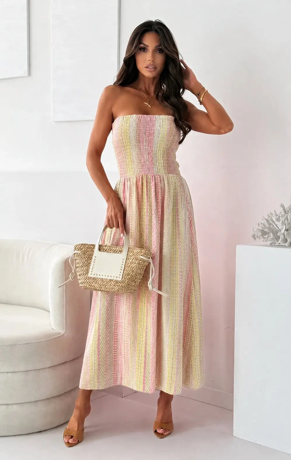 Robe bustier gaze de coton imprimé bohème
