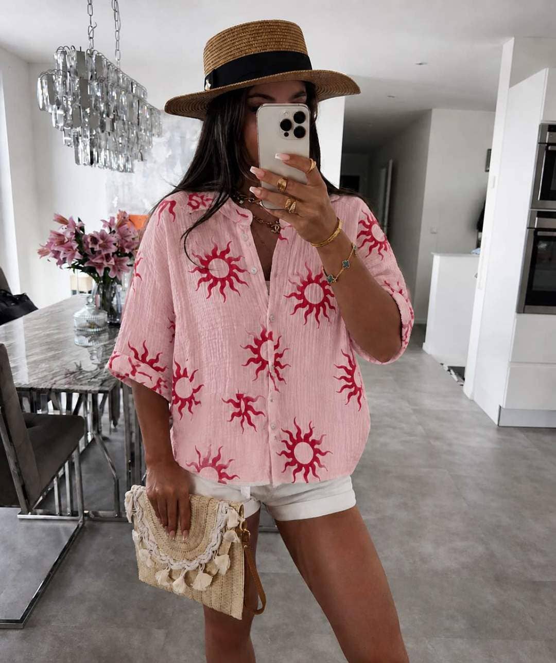 Chemise En Gaze De Coton Imprimé Soleil